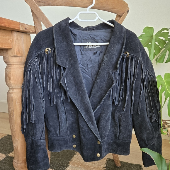 Learsi Jackets & Blazers - Vintage | Learsi Black Suede Fringe Jacket W/ Concho Detail | Western | Festival